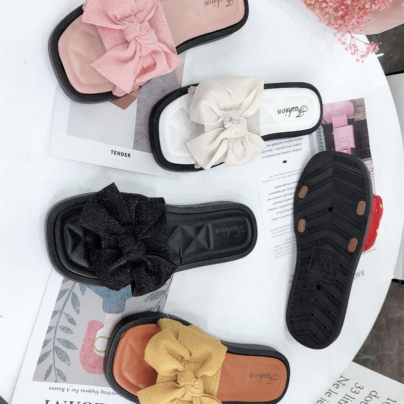 Summer New Word Open Toe Korean Version Of Fashion Lace Small Fresh Flat Casual Slippers Women's Shoes details Picture