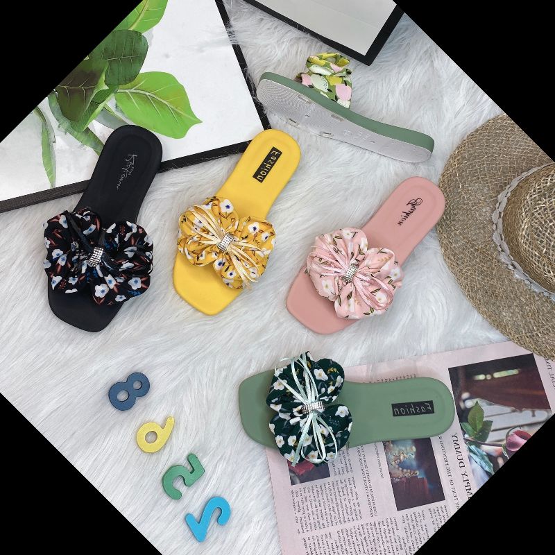 Summer New Word Open Toe Korean Version Of Fashion Lace Small Fresh Flat Casual Slippers Women's Shoes Specification drawing