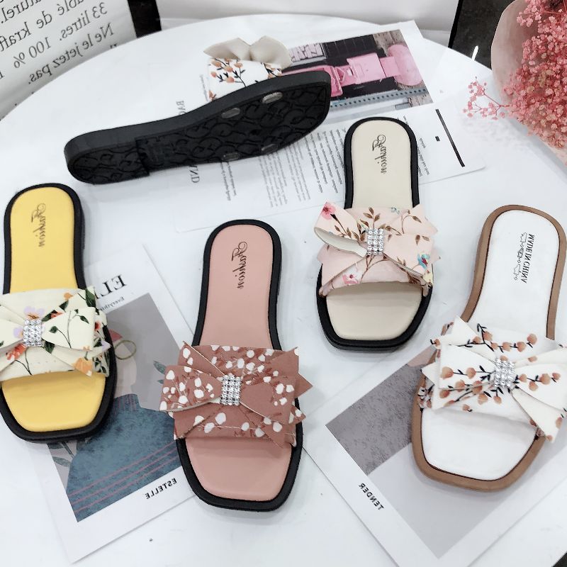 Summer New Word Open Toe Korean Version Of Fashion Lace Small Fresh Flat Casual Slippers Women's Shoes Specification drawing