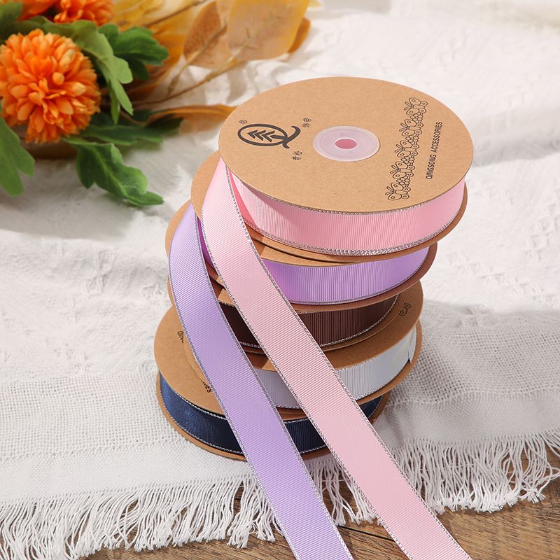 Silver border rib ribbon gift box packaging bow DIY holiday decoration dress up materials