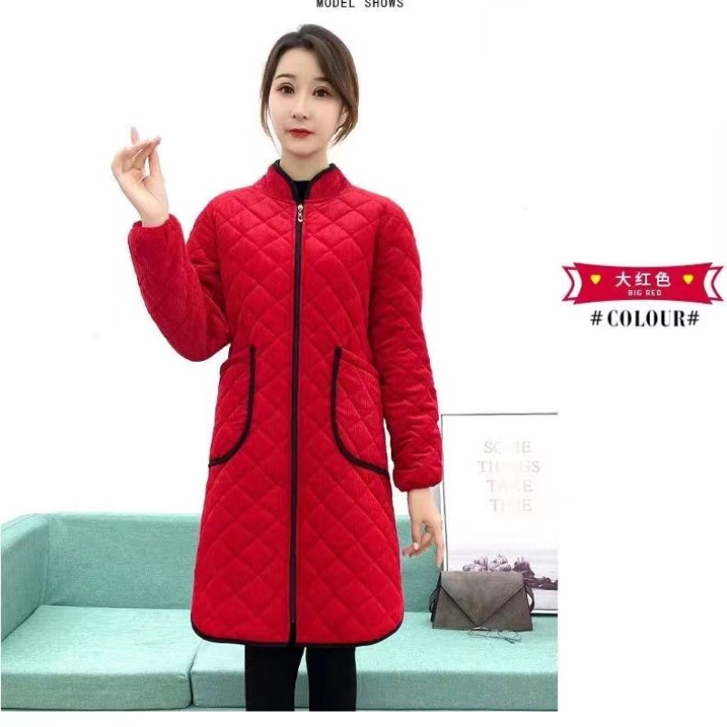 Big Red Padded Coat With Diagonal Check