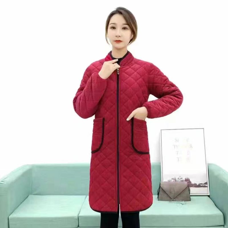 Dark Red Diagonal Check Cotton Coat