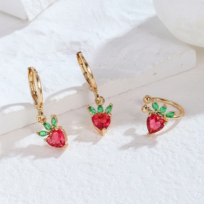 European and American cross-border jewelry, Instagram hot color zirconium earrings, strawberry fruit women's earrings, ear bone clips, ear buckles