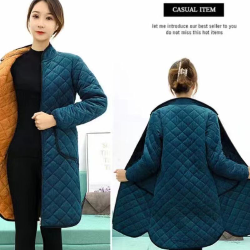 Blue Padded Coat With Diagonal Check