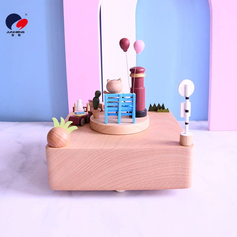 Cat Sky City Music box Wooden mechanical music box Birthday gift Wedding gift Love Ferris wheel Specification drawing