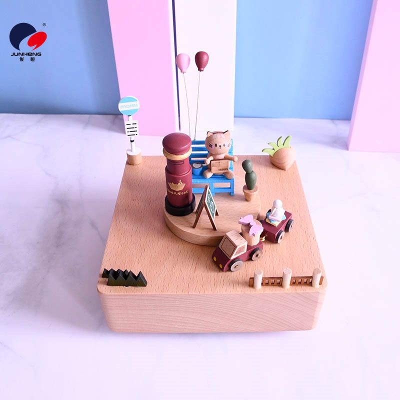 Cat Sky City Music box Wooden mechanical music box Birthday gift Wedding gift Love Ferris wheel Item Picture