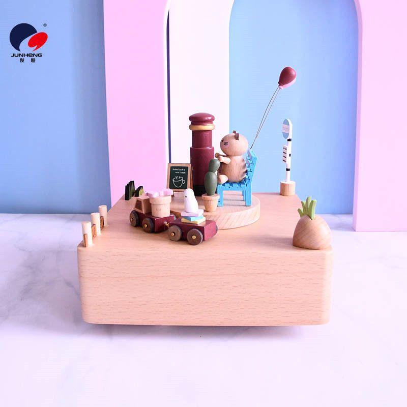 Cat Sky City Music box Wooden mechanical music box Birthday gift Wedding gift Love Ferris wheel details Picture