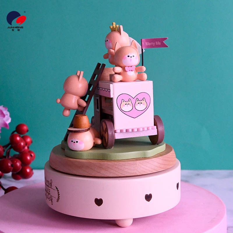 Factory direct sales cat Sky City music box Wooden mechanical music box birthday gift Marry Me details Picture