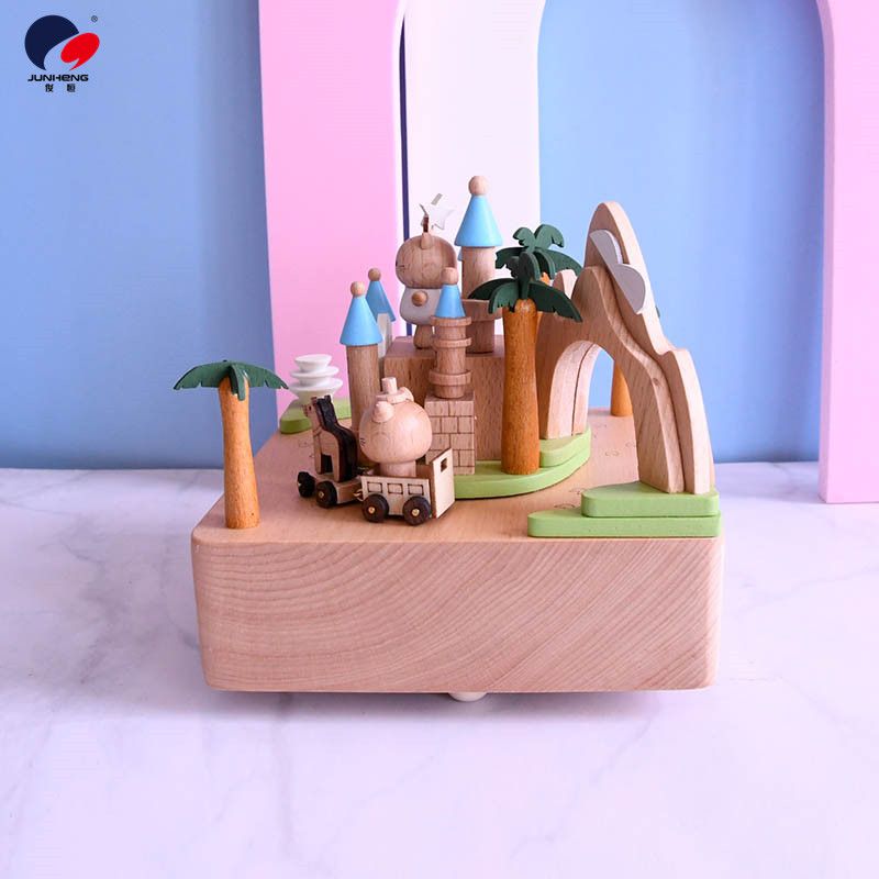 Factory direct sales Cat Sky City music box Wooden machinery Birthday gift Wedding gift Love Ferris wheel Specification drawing