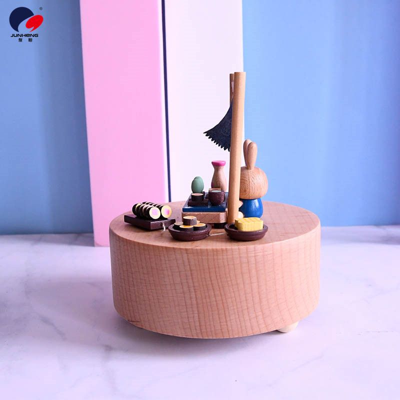Factory direct cat Sky City wooden music box birthday gift couple children panda creative spin details Picture