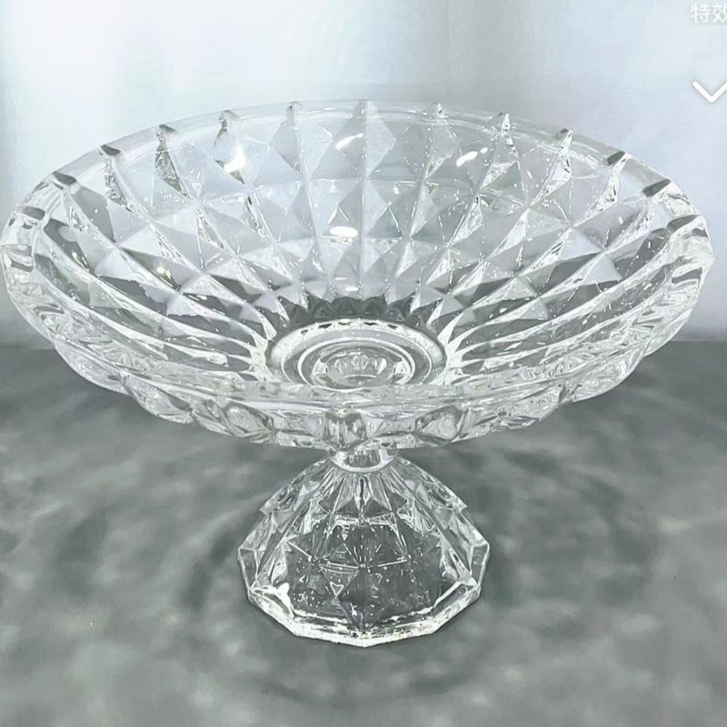 宇行工艺品 1906皇家钻石系列果盘透明水晶玻璃高脚果盘