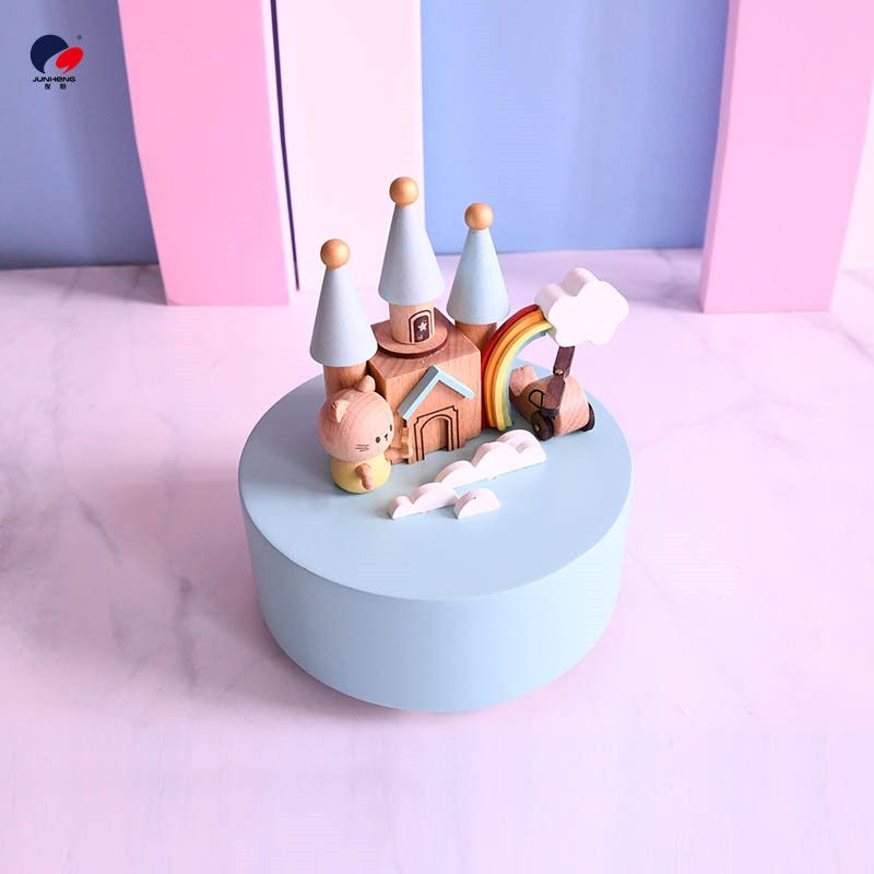 Cat Sky City Wooden music box Clockwork music box Birthday gift Girlfriends gift girl spin cute Item Picture