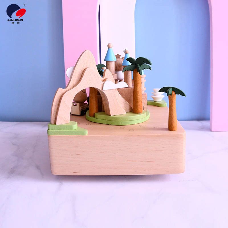 Factory direct sales Cat Sky City music box Wooden machinery Birthday gift Wedding gift Love Ferris wheel details Picture