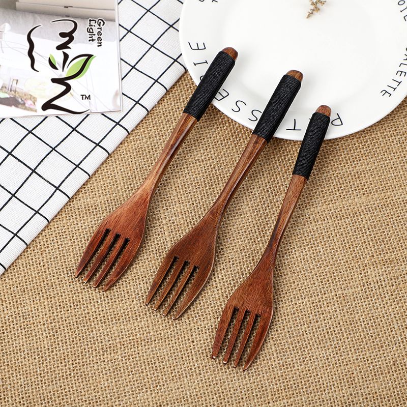 老漆绑线手柄四叉水果叉18*2.8CM咖啡匙火锅调料勺子搅拌棒小勺奶茶蜂蜜调料专用量勺