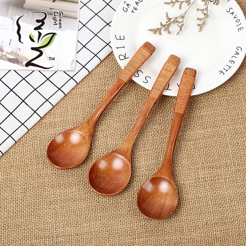 Old lacquer tied wire round tip spoon 18*4.2CM coffee spoon, hot pot seasoning spoon, stirring rod, small spoon, special measuring spoon for milk tea and honey seasonings full figure