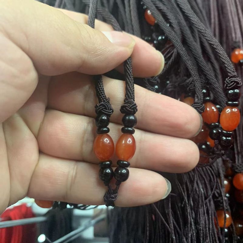 Tejido a mano no ajustable rojo agate color pavo real agate color arroz cuentas suéter cadena colgante cordón collar cuerda Item Picture