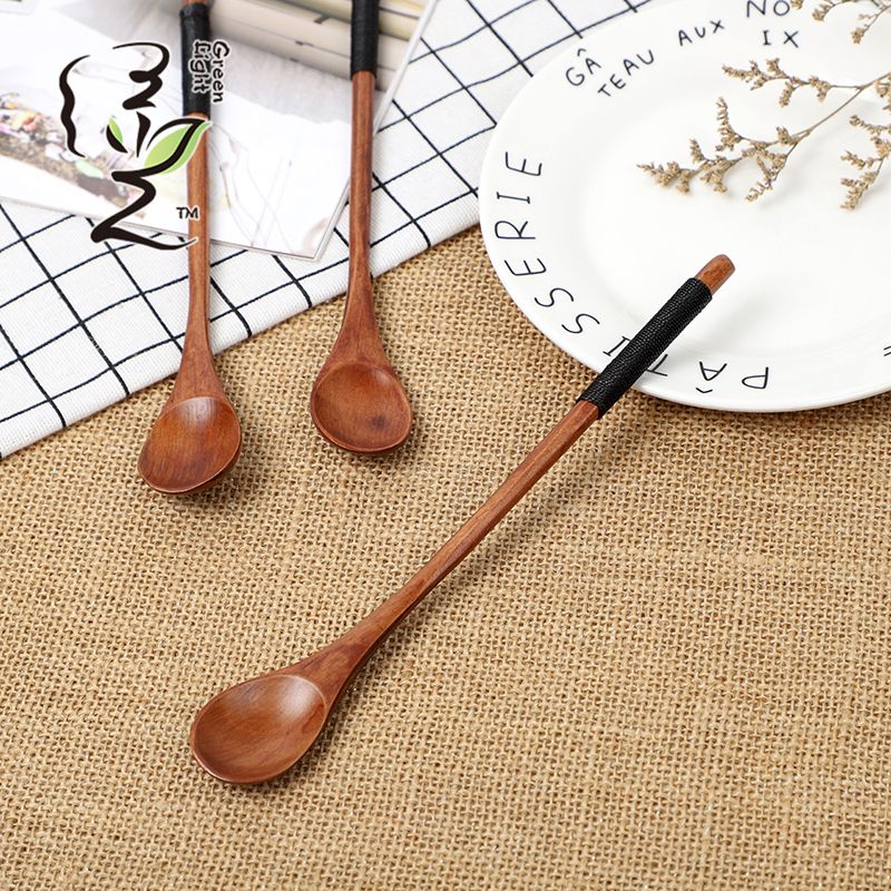 Old lacquer round-handled string-bound spoon 20*2.8CM coffee spoon, hot pot seasoning spoon, stirring rod, small spoon, special measuring spoon for milk tea and honey seasonings Specification drawing