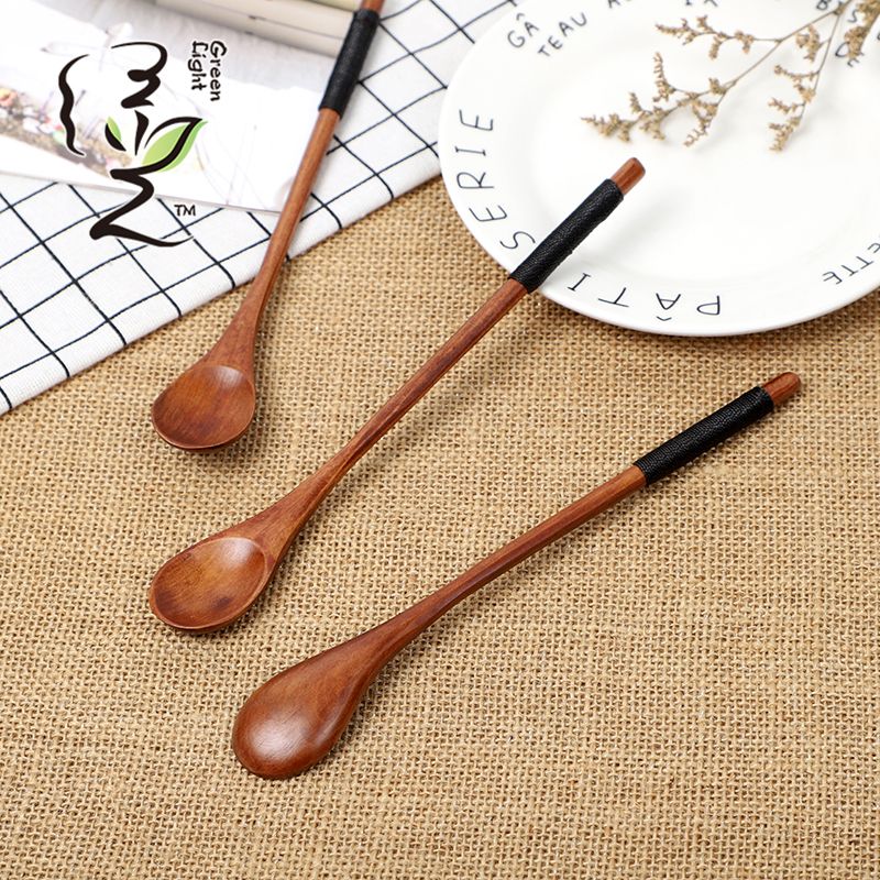 Old lacquer round-handled string-bound spoon 20*2.8CM coffee spoon, hot pot seasoning spoon, stirring rod, small spoon, special measuring spoon for milk tea and honey seasonings details Picture
