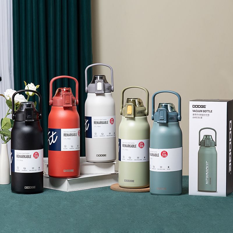 1.3L大容量道奇乐动跳盖运动壶316不锈钢户外便携水杯