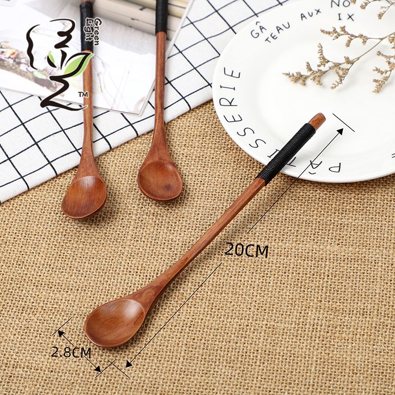 Old lacquer round-handled string-bound spoon 20*2.8CM coffee spoon, hot pot seasoning spoon, stirring rod, small spoon, special measuring spoon for milk tea and honey seasonings Application Scenario