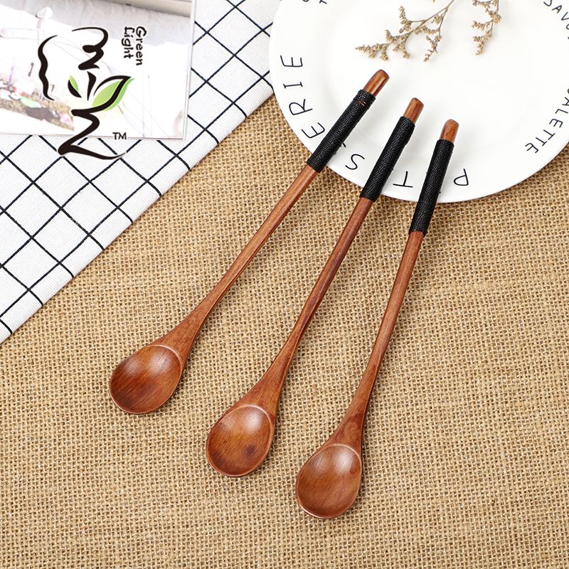 Old lacquer round-handled string-bound spoon 20*2.8CM coffee spoon, hot pot seasoning spoon, stirring rod, small spoon, special measuring spoon for milk tea and honey seasonings full figure