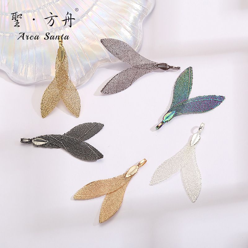 European and American natural leaf accessories, cut beauty fish tail pendant accessories, diy semi-finished jewelry