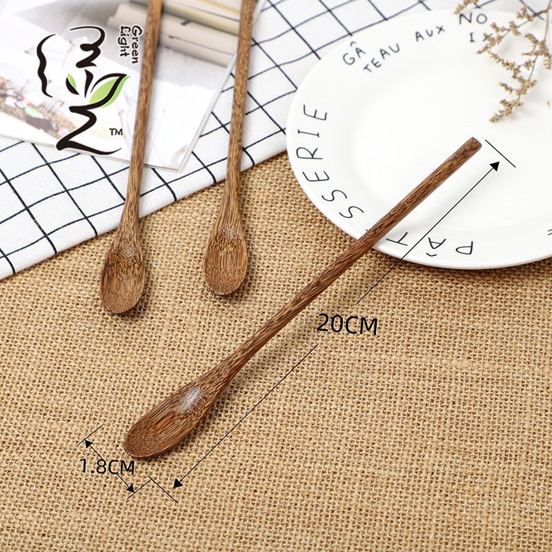 Chicken wing wooden round handle long spoon 20*1.8cm coffee spoon hot pot seasoning spoon stirring rod small spoon milk tea honey seasoning special measuring spoon thumbnail