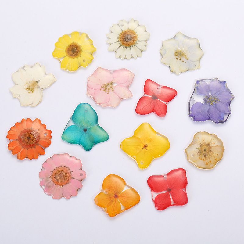 diy semi-finished products of cross-border colored flower accessories, candy-colored flat flower series jewelry accessories, earrings and pendants