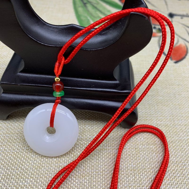 White Jade Glass Safety Buckle Adjustable Necklace Red Rope Date Red Rope Coffee Rope Necklace details Picture