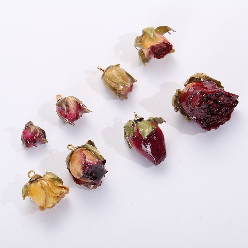Natural flower jewelry accessories, rose earrings with leaves, irregular flower buds, semi-finished earrings, diy accessories, cross-border