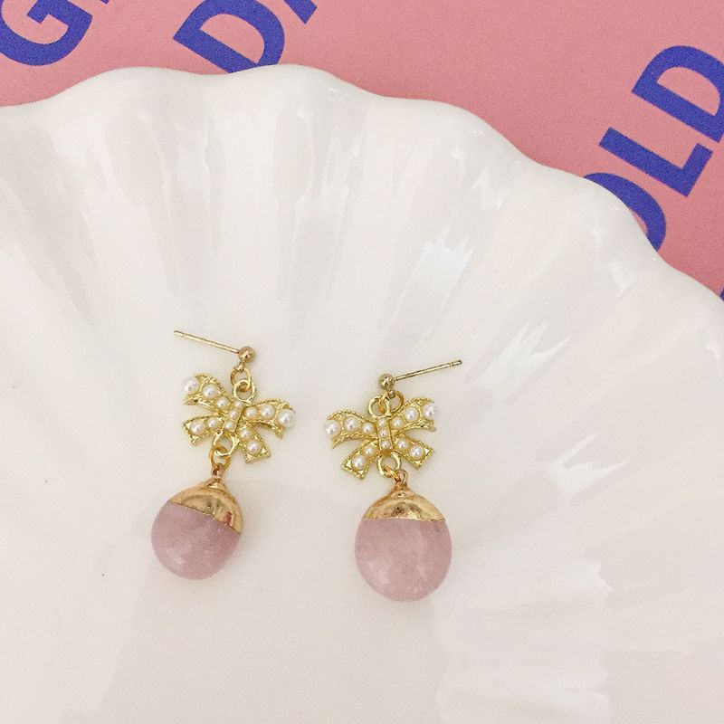 石头耳钉/小仙女甜美可爱耳环/粉色小石头产品图