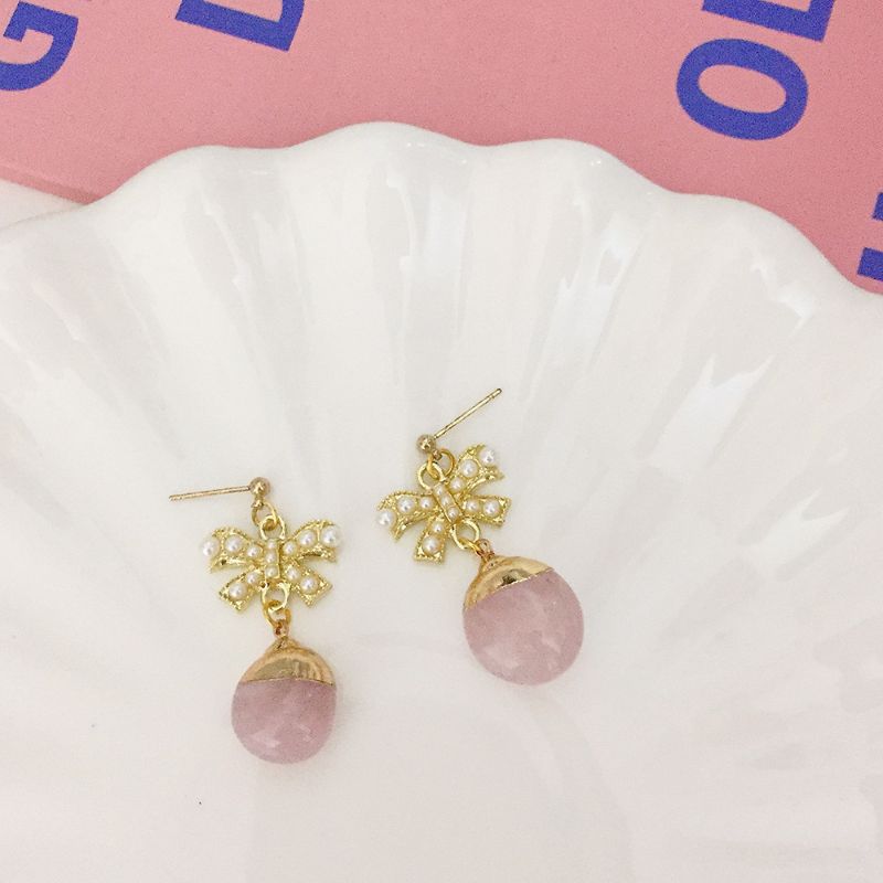 石头耳钉/小仙女甜美可爱耳环/粉色小石头细节图