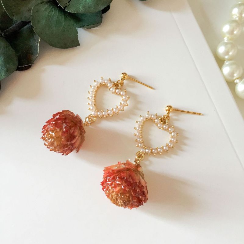 欧美个性简约耳饰 可爱少女心珍珠爱心耳钉 复古真花花朵耳坠耳环