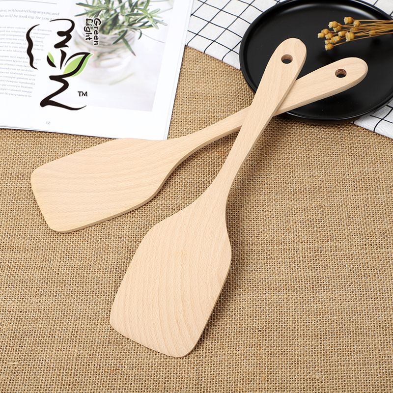 Spatula made of beech wood, 30*7.5CM, frying pan, flat spatula, rice spatula, rice spoon, rice cooker, non-stick pan, 2 rice spoons details Picture