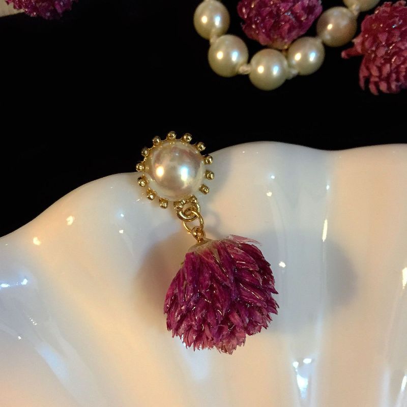 跨境法式复古珍珠耳钉可爱紫莓花耳坠 欧美创意甜美花卉少女耳环