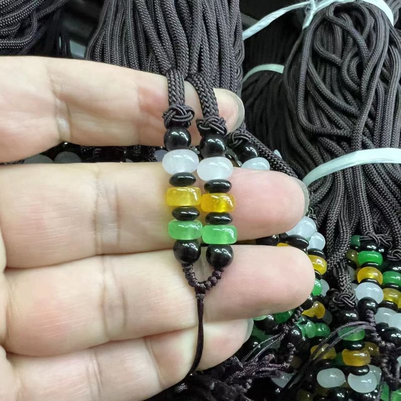 手工编织玉石翡翠三彩隔片不可调节项链毛衣挂绳