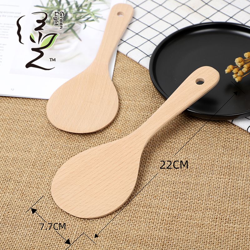Spatula, small round beech spatula, 22*7.5CM, frying pan, flat spatula, rice spatula, rice spoon, rice cooker, rice spoon, non-stick pan, 2 rice spoons Application Scenario