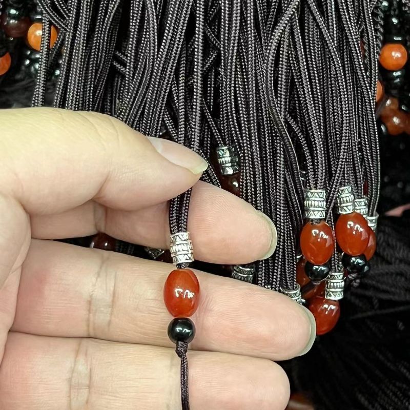 Imitation agate 8×12 rice bead bracelet, alloy hidden silver, non-adjustable hand-woven necklace rope, pendant, hanging rope details Picture