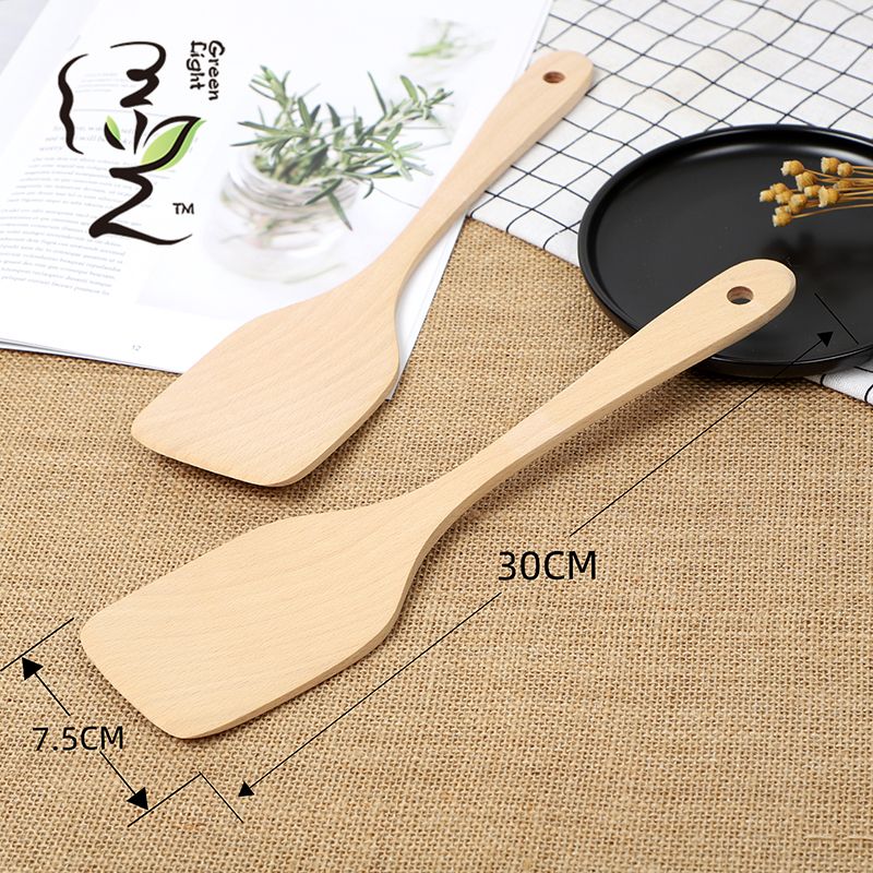 Spatula made of beech wood, 30*7.5CM, frying pan, flat spatula, rice spatula, rice spoon, rice cooker, non-stick pan, 2 rice spoons Application Scenario