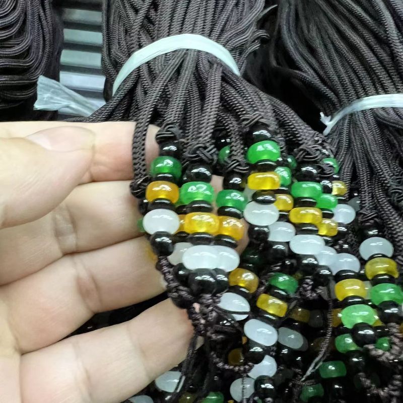 Hand-woven jade and jadeite tricolor spacers, non-adjustable necklace, sweater lanyard details Picture