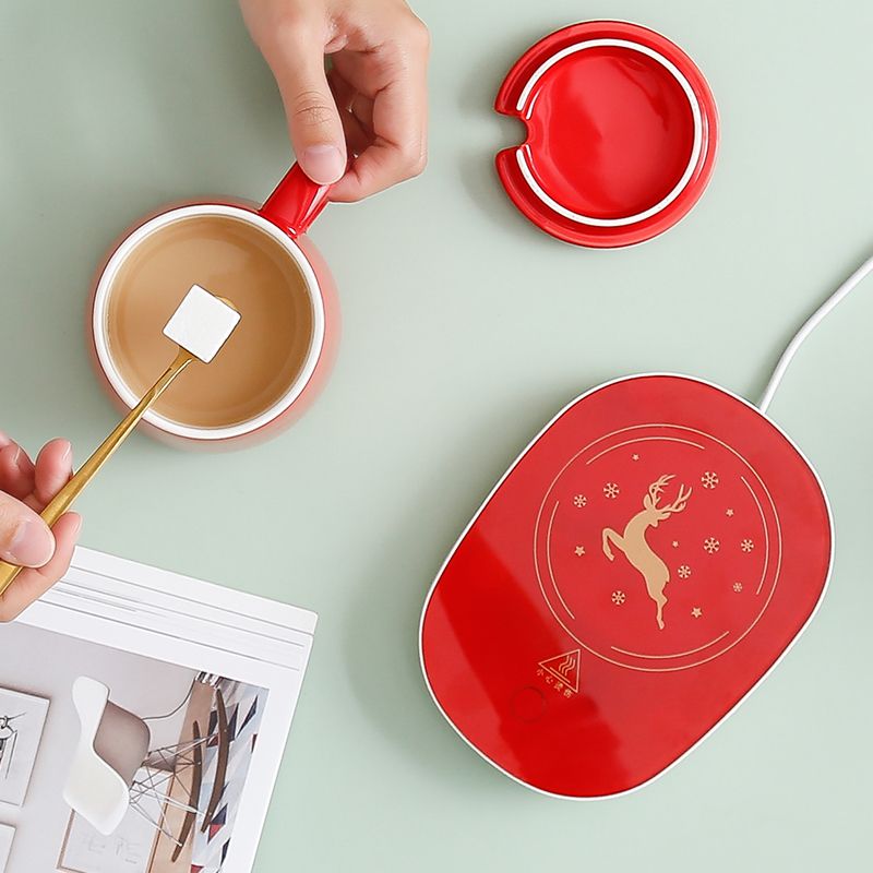 Christmas 55-degree constant temperature cup, ceramic mug, smart heating coaster, lid, spoon handle, universal set, personal business gift box Application Scenario