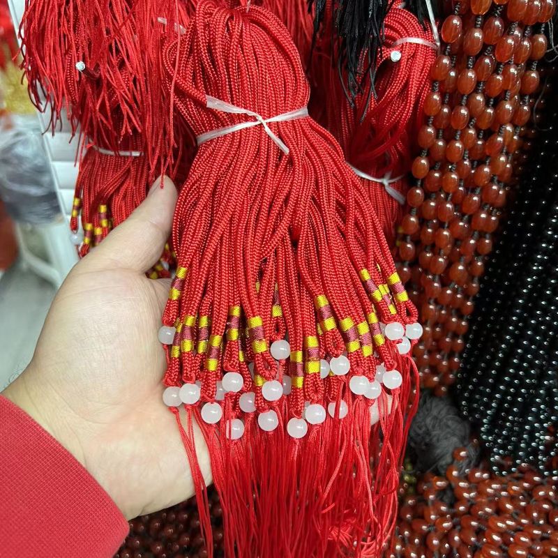 Hand Woven An 8 Centimetre Pearl Simple Handle Piece Red Brown Multi-Color Rope Specification drawing