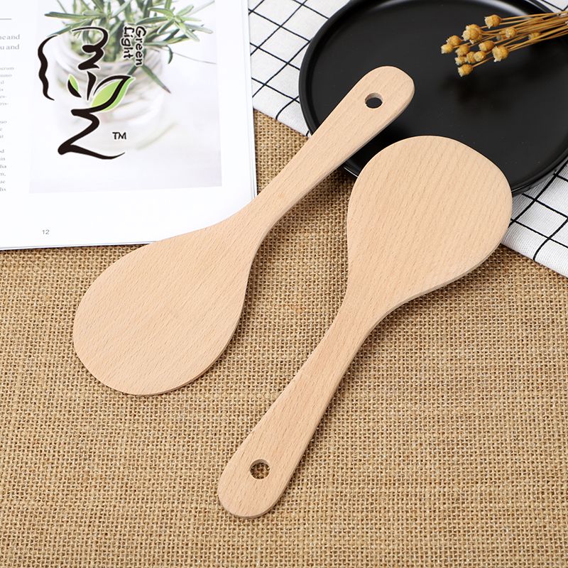 Spatula, small round beech spatula, 22*7.5CM, frying pan, flat spatula, rice spatula, rice spoon, rice cooker, rice spoon, non-stick pan, 2 rice spoons details Picture