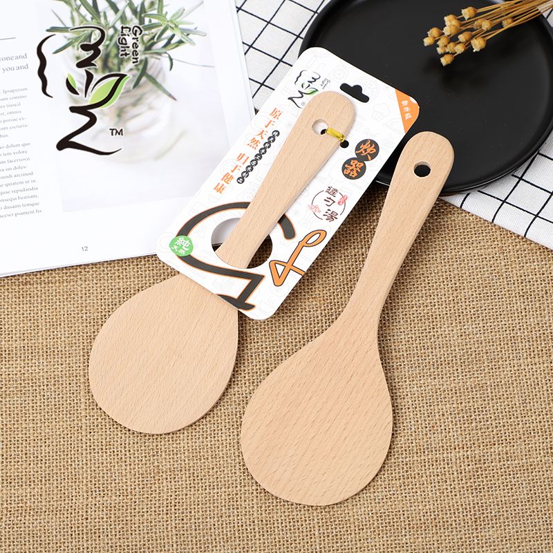 Spatula, small round beech spatula, 22*7.5CM, frying pan, flat spatula, rice spatula, rice spoon, rice cooker, rice spoon, non-stick pan, 2 rice spoons full figure