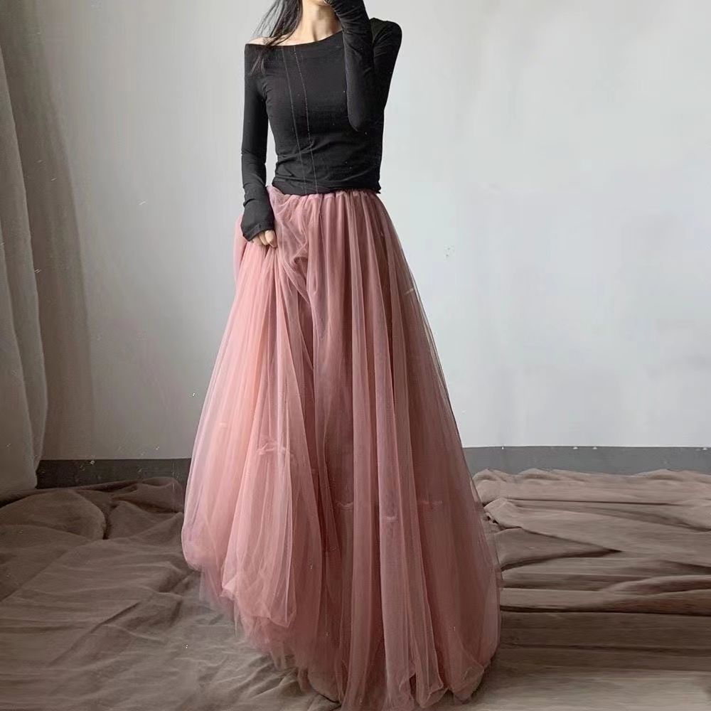 Skirt Mesh Puff Skirt Summer New Korean Version High Waist Fairy Pleated Skirt Fashion Versatile and Thin thumbnail