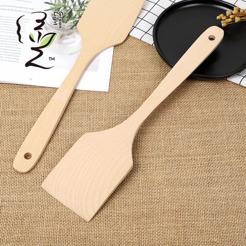 Beech wood 34*7.5CM wooden spatula, non-stick pan spatula, household non-stick pan spatula, wooden spoon, high-temperature resistant wooden cooking spatula details Picture