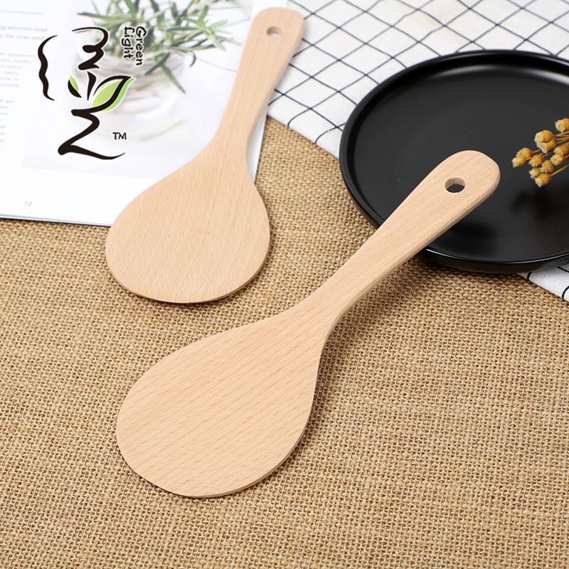 Spatula, small round beech spatula, 22*7.5CM, frying pan, flat spatula, rice spatula, rice spoon, rice cooker, rice spoon, non-stick pan, 2 rice spoons Specification drawing