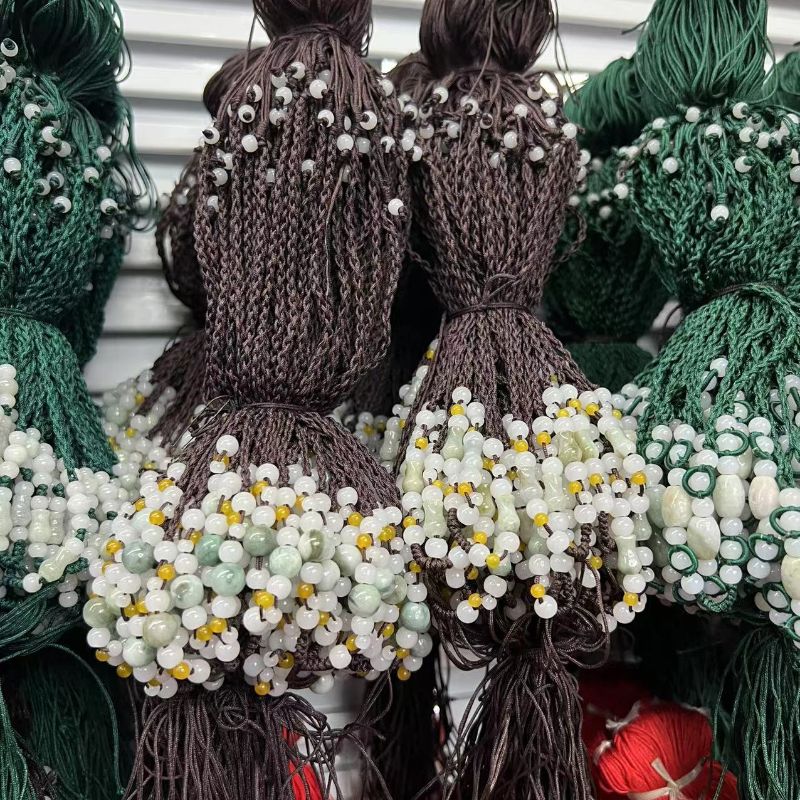Hand-woven jade millet beads with 3mm small yellow jade beads, adjustable red string, black string, dark green string, coffee string, necklace string Item Picture