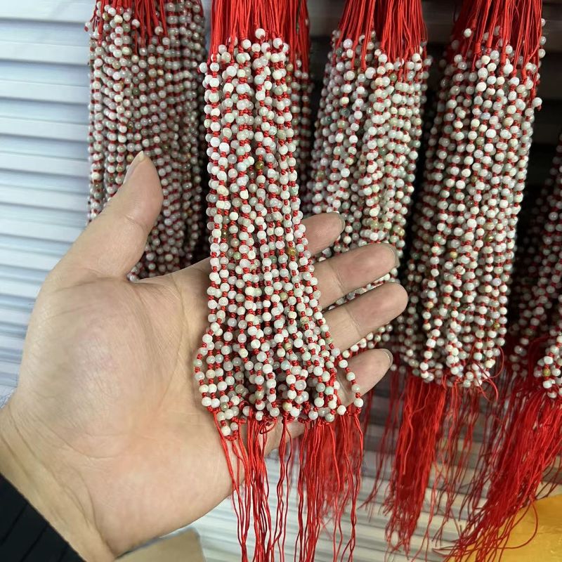 Jade pendant, hand-woven natural jadeite 4mm yuan bead, A-grade red string necklace rope Specification image