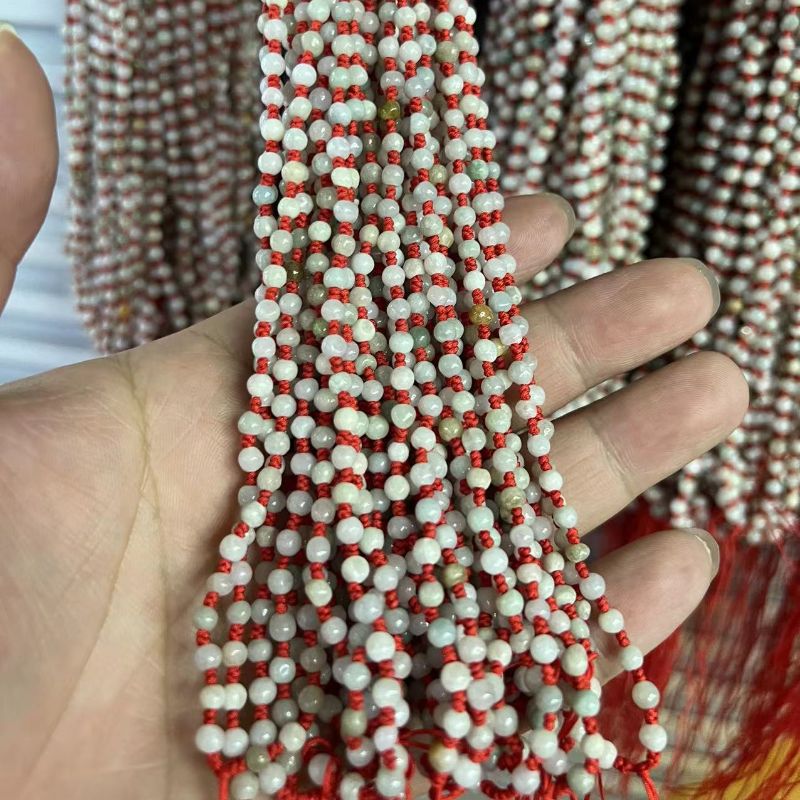 Jade pendant, hand-woven natural jadeite 4mm yuan bead, A-grade red string necklace rope details Picture